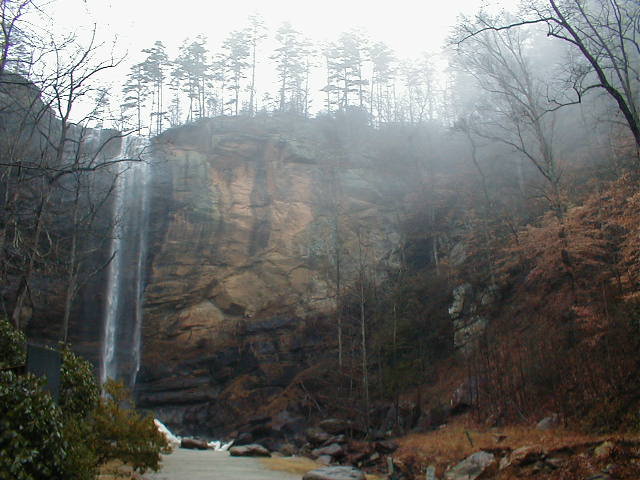 Toccoa Falls, at the campus of Toccoa Falls College (GA), on a foggy morning 